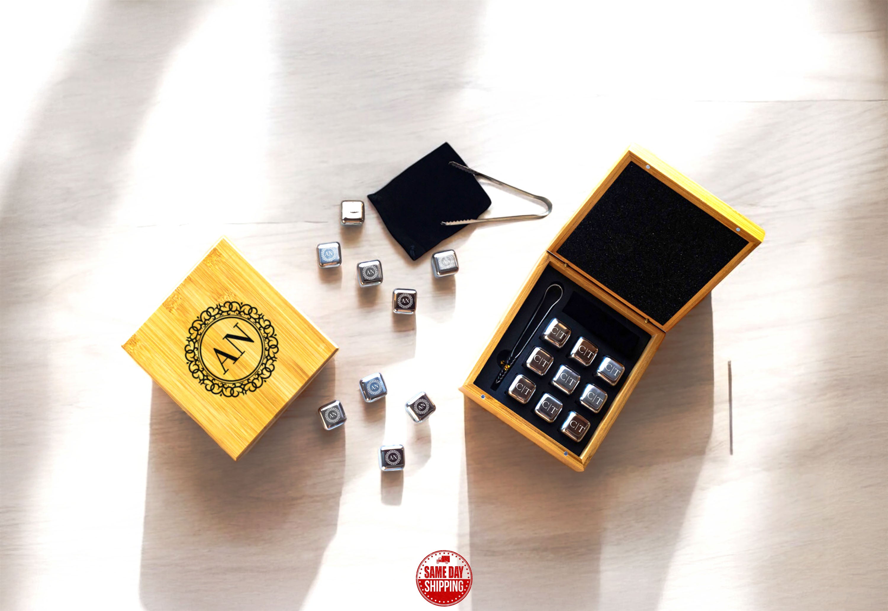 Bamboo Whiskey Stone Set